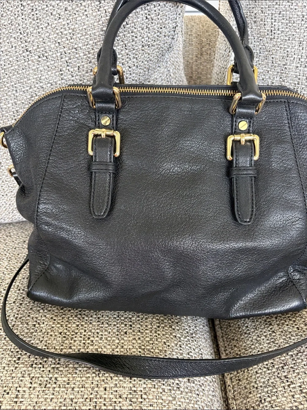 Michael Kors Black Leather Satchel with Gold Hardware